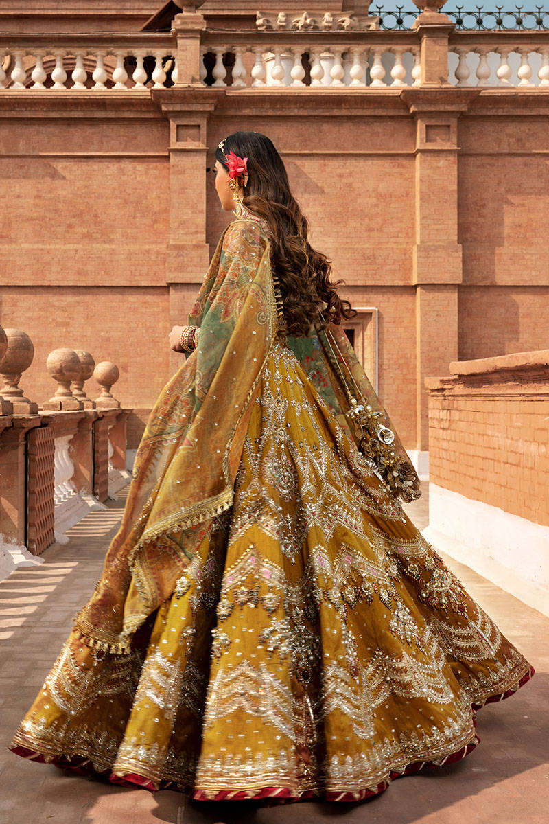 MNR Mohsin Naveed Ranjha | Embroidered and Embellished Mustard Bridal Lehnga | KesarMahal FRS-199