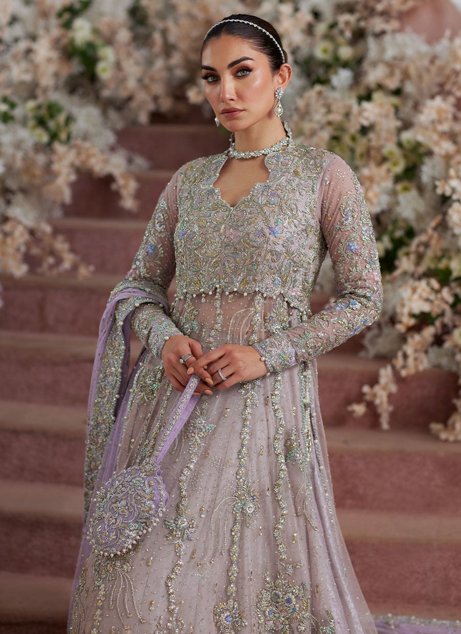 Farah Talib | 3 Piece Unstitched Embroidered Bridal Dress | Elanur Lilac