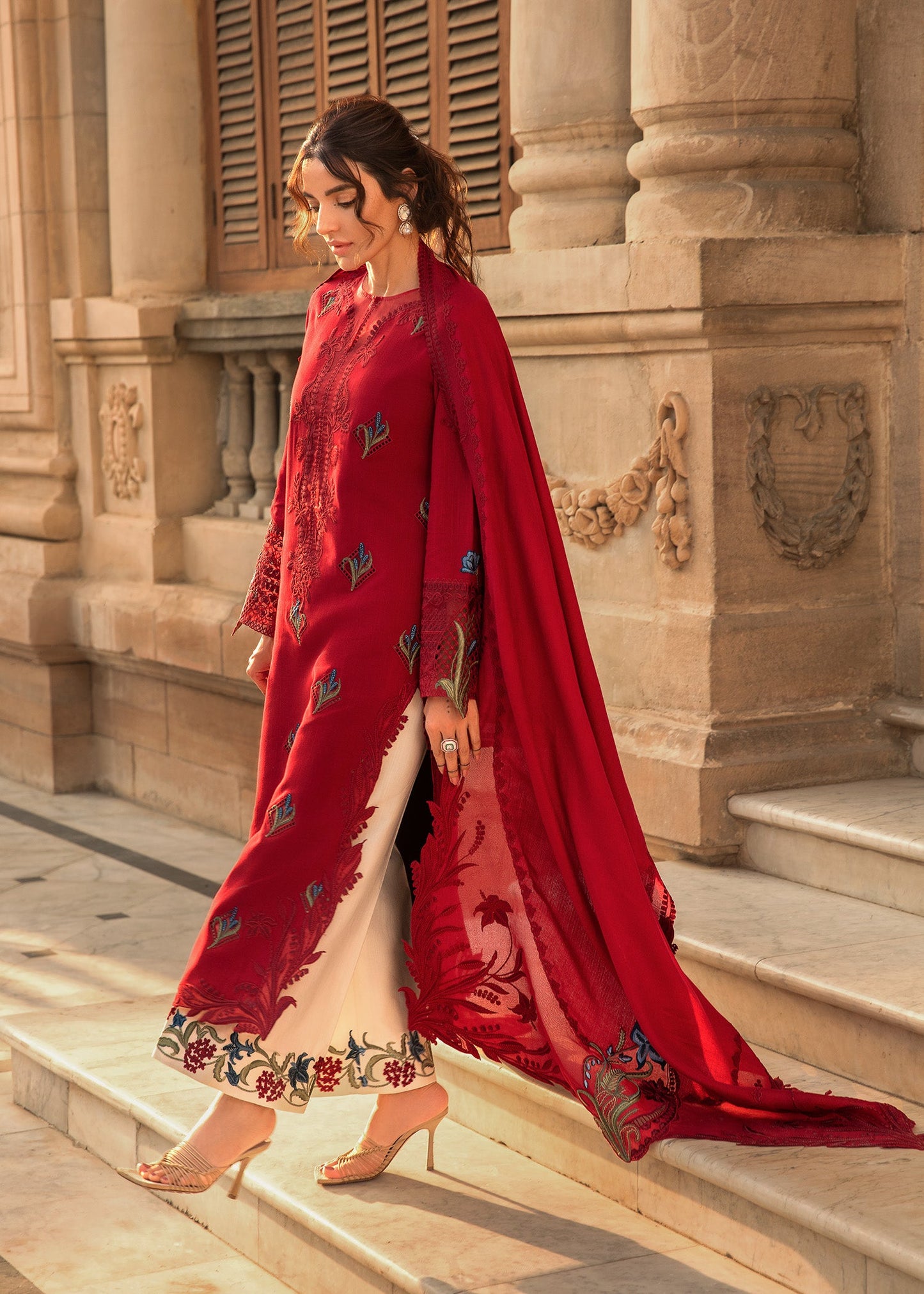 Crimson | Unstitched Embroidered Front with Organza | Jurao ka Kaam