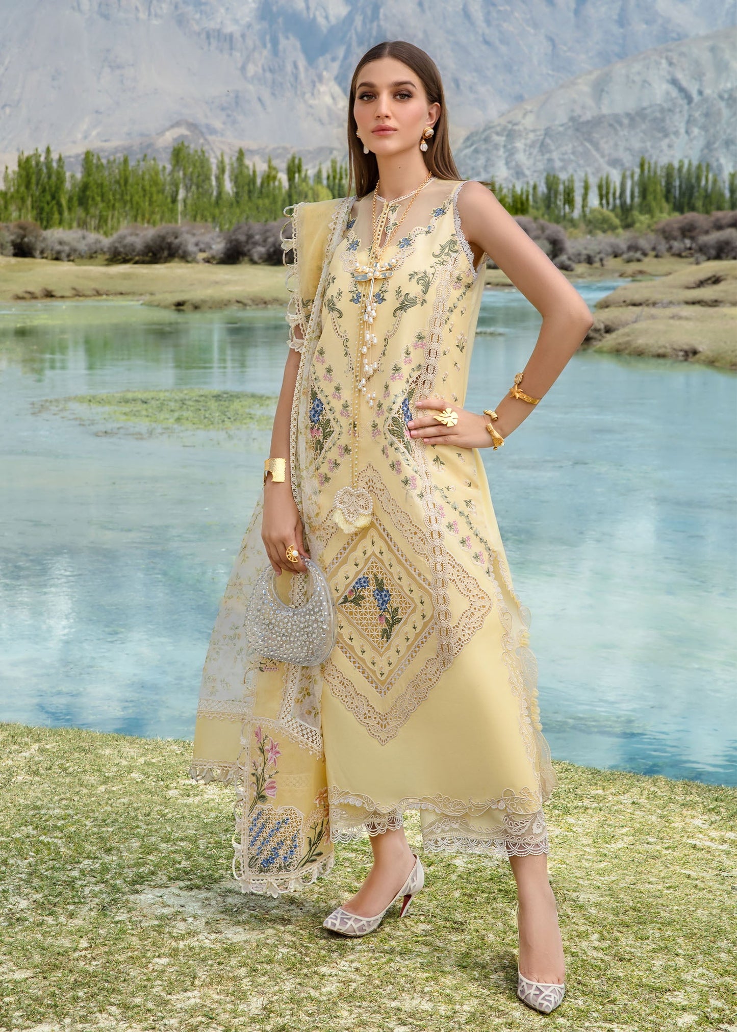 Crimson | Unstitched Embroidered Lawn A French Brunch - Sunflower Yellow | CL24 D2 A