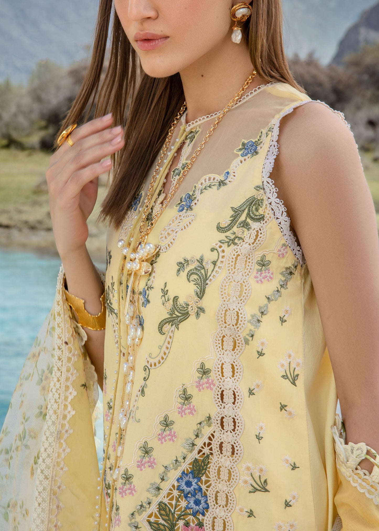 Crimson | Unstitched Embroidered Lawn A French Brunch - Sunflower Yellow | CL24 D2 A
