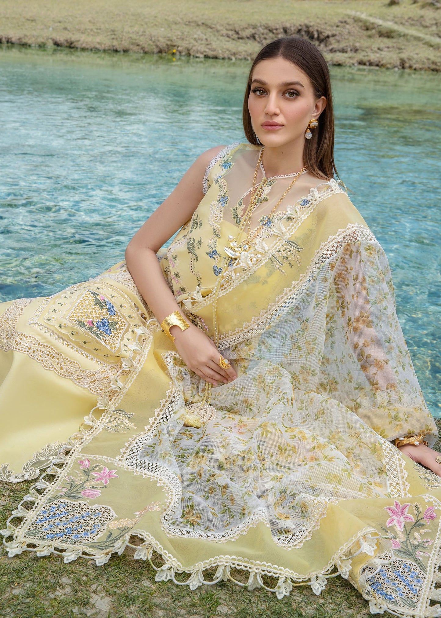 Crimson | Unstitched Embroidered Lawn A French Brunch - Sunflower Yellow | CL24 D2 A