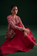 Soraya | Crimson rose Unstitched organza short jacket | REGAL
