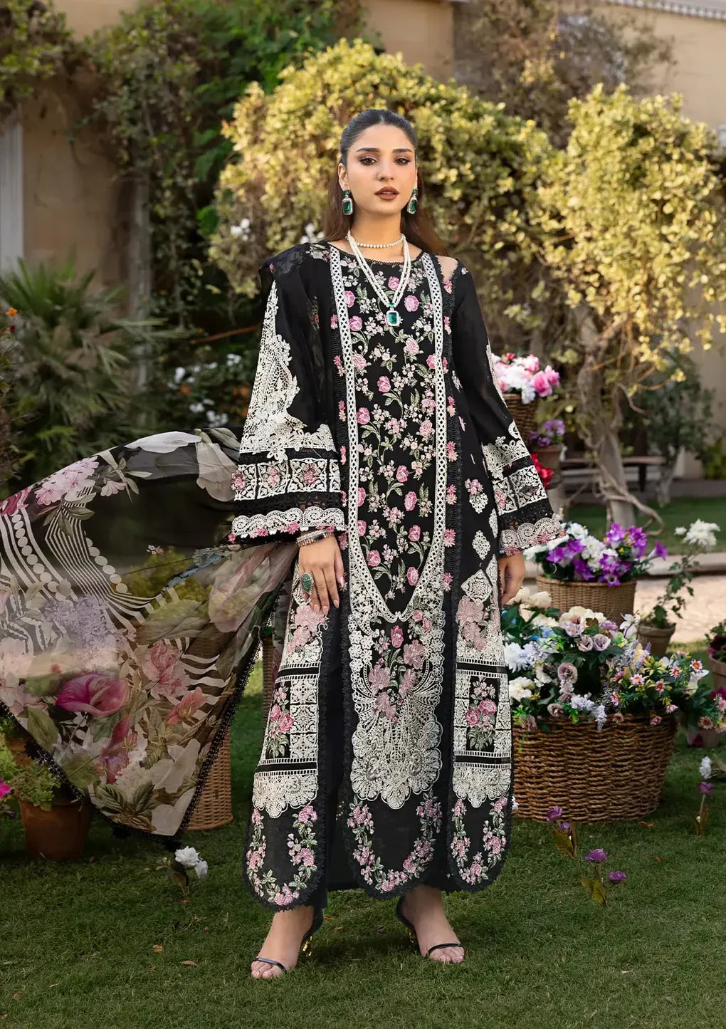 Elaf Premium | 3 Piece Unstitched Embroidered Lawn | ELM-04 MAHJABEEN