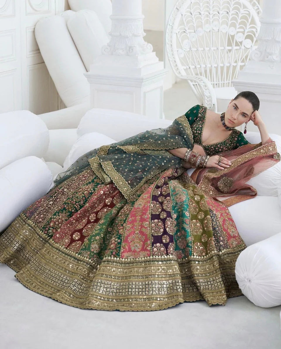 Sabyasachi Mukherjee | 3 Piece Unstitched Embroidered Lehenga |