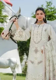 Elaf Premium | 3 Piece Unstitched Embroidered Lawn | ELH-7A WHITE EMPRESS