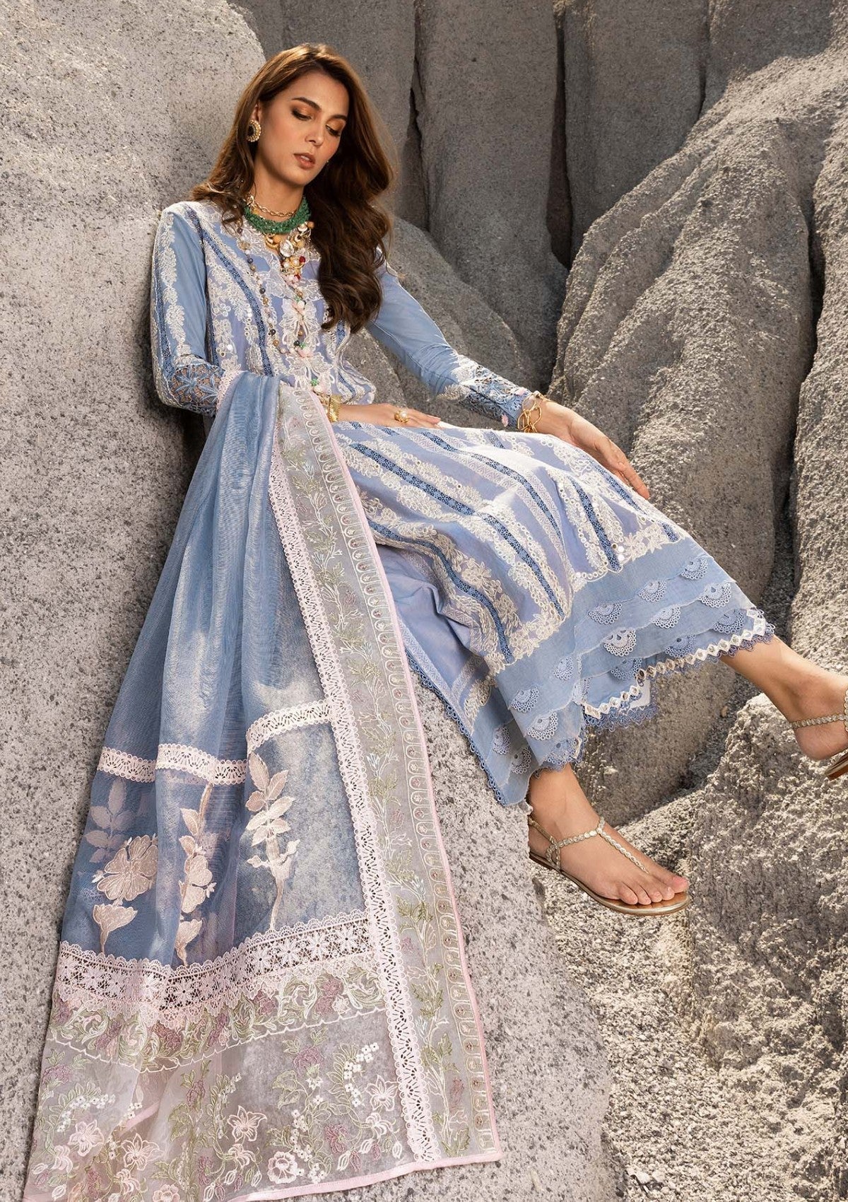 Saira Shakira | 3 Piece Unstitched Embroidered Lawn | NADINE-A