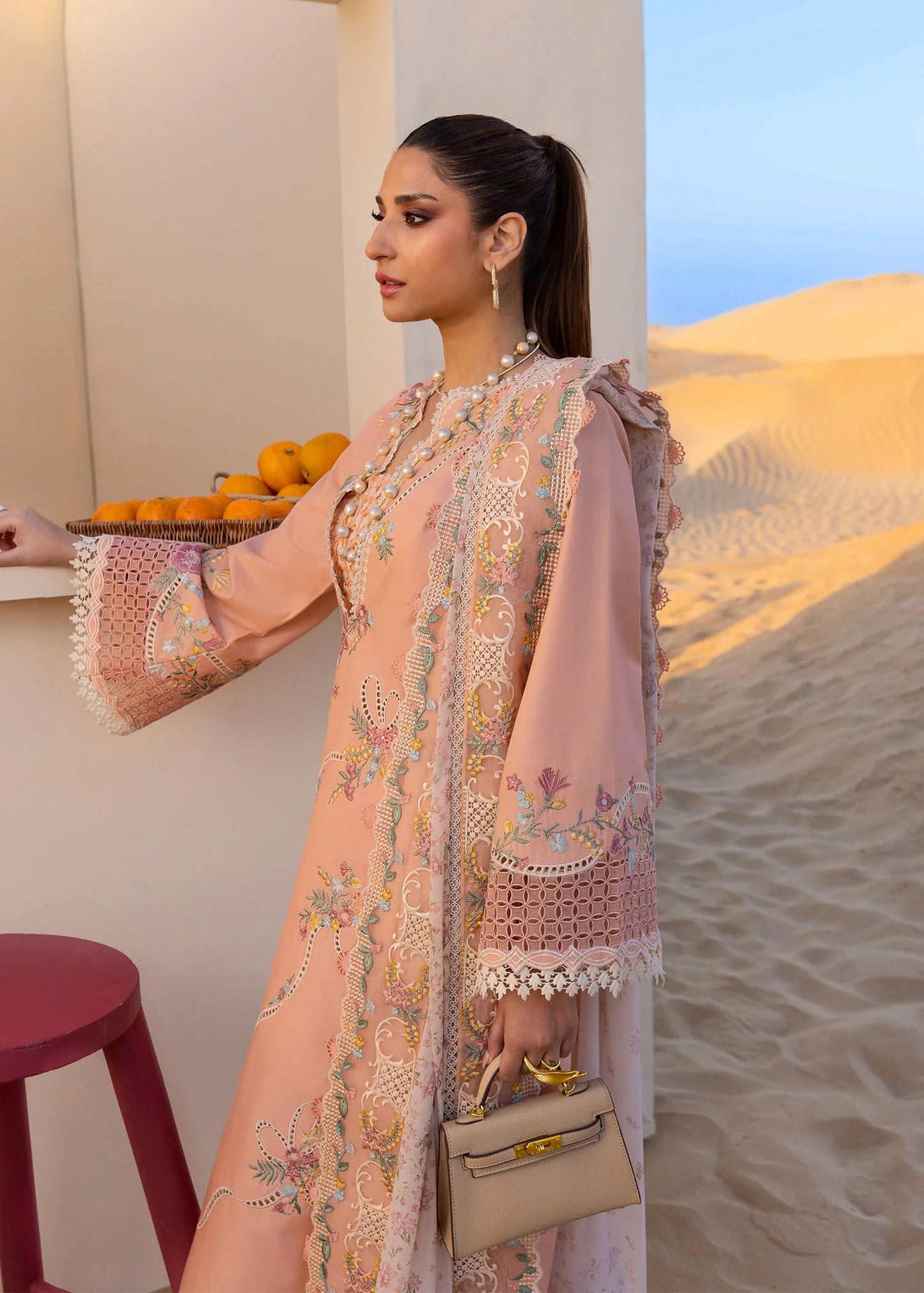 Crimson | 3 Piece Unstitched Embroidered Lawn | Twirls And Ties - D8 A