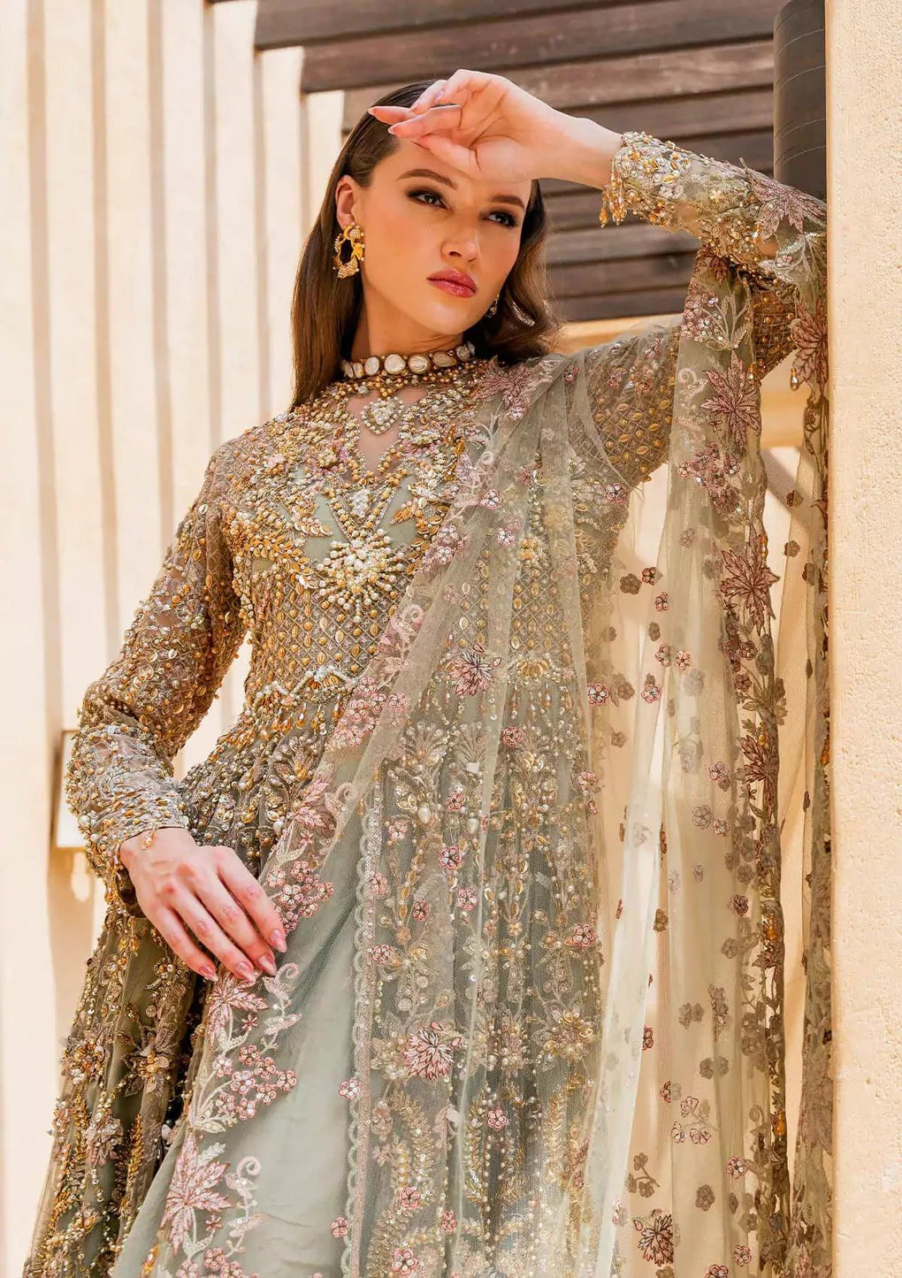 Elaf Premium | 3 Piece Unstitched Embroidered Poly Net Hand Embellished | EEB-08 RANIA