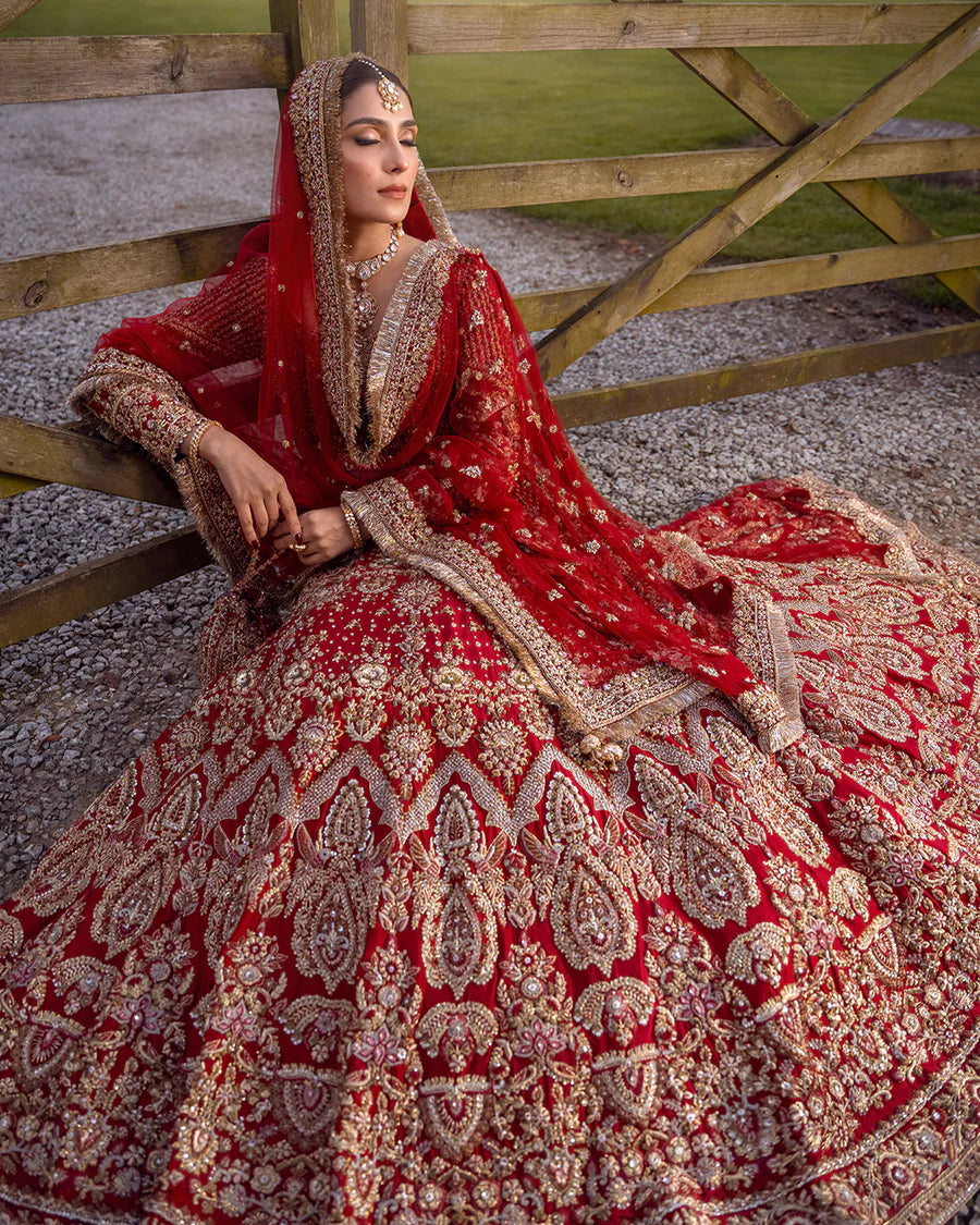 Faiza Saqlain | 3 Piece Unstitched Embroidered Raw Silk Choli Lehenga | Raeni