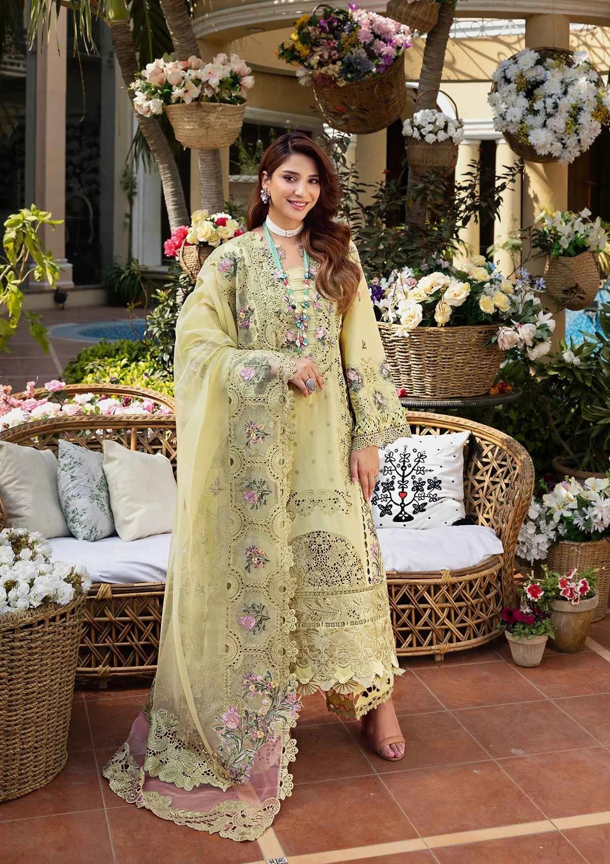 Elaf Premium | 3 Piece Unstitched Embroidered Lawn | ELM-3A BAHAAR
