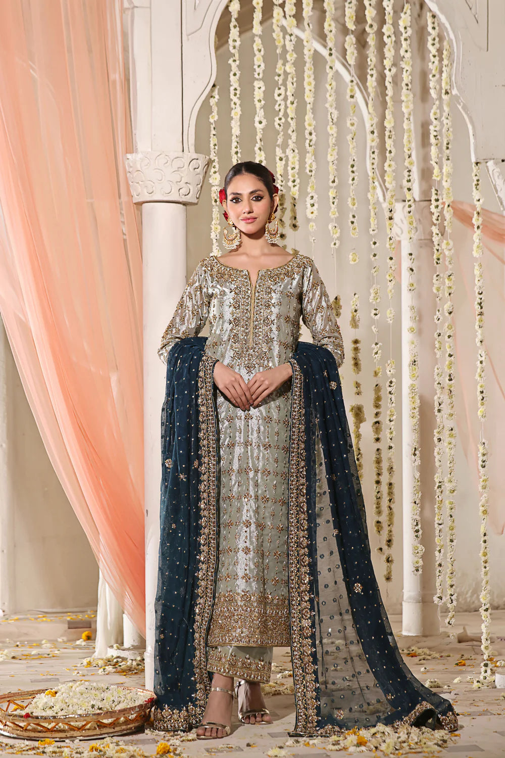Rizwan Ahmed | 3 Piece Unstitched Embroidered Tissue Zari Fabric | Mahnoor