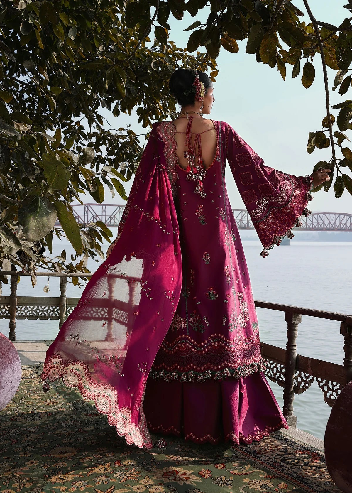 Hussain Rehar | 3 Piece Unstitched Embroidered Lawn | Anjas