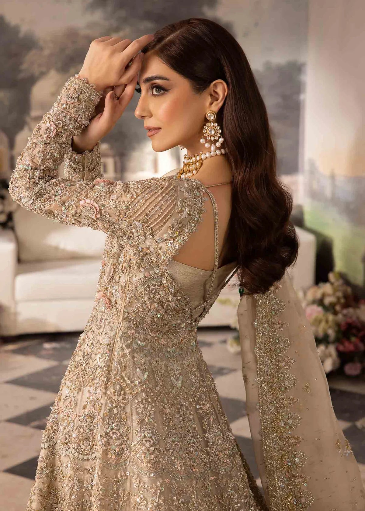 Kanwal Malik | 3 Piece Unstitched Embroidered Kathaan Organza (16Pannels) | Mirani