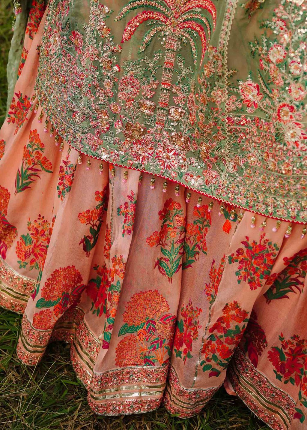Hussain Rehar | Unstitched Embroidered Chiffon Screen printed Sharara | Rang