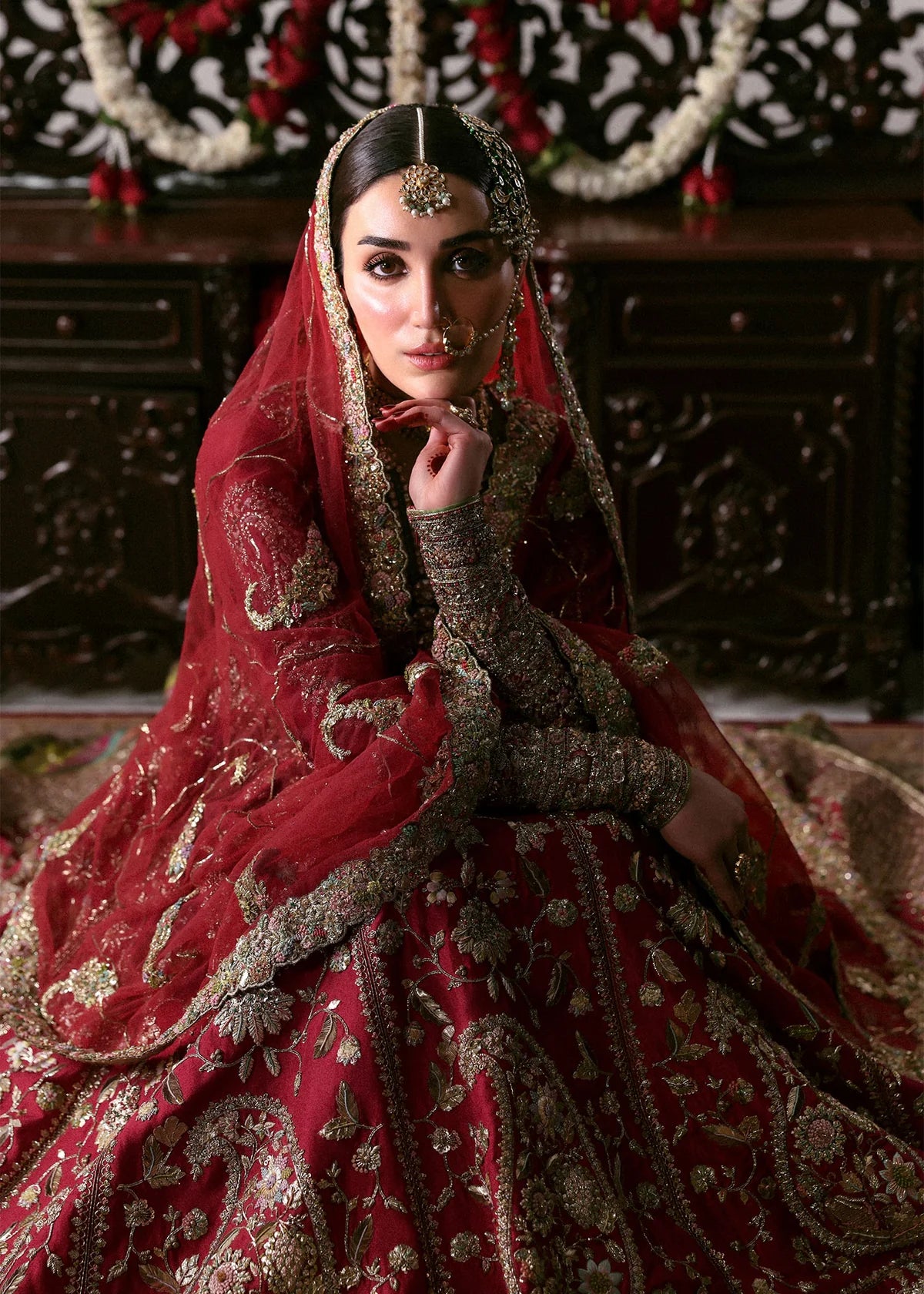 Hussain Rehar | 3 Piece Unstitched Embroidered Chandheri Bunch Lehenga | Motiya