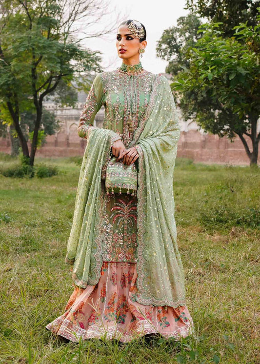 Hussain Rehar | Unstitched Embroidered Chiffon Screen printed Sharara | Rang