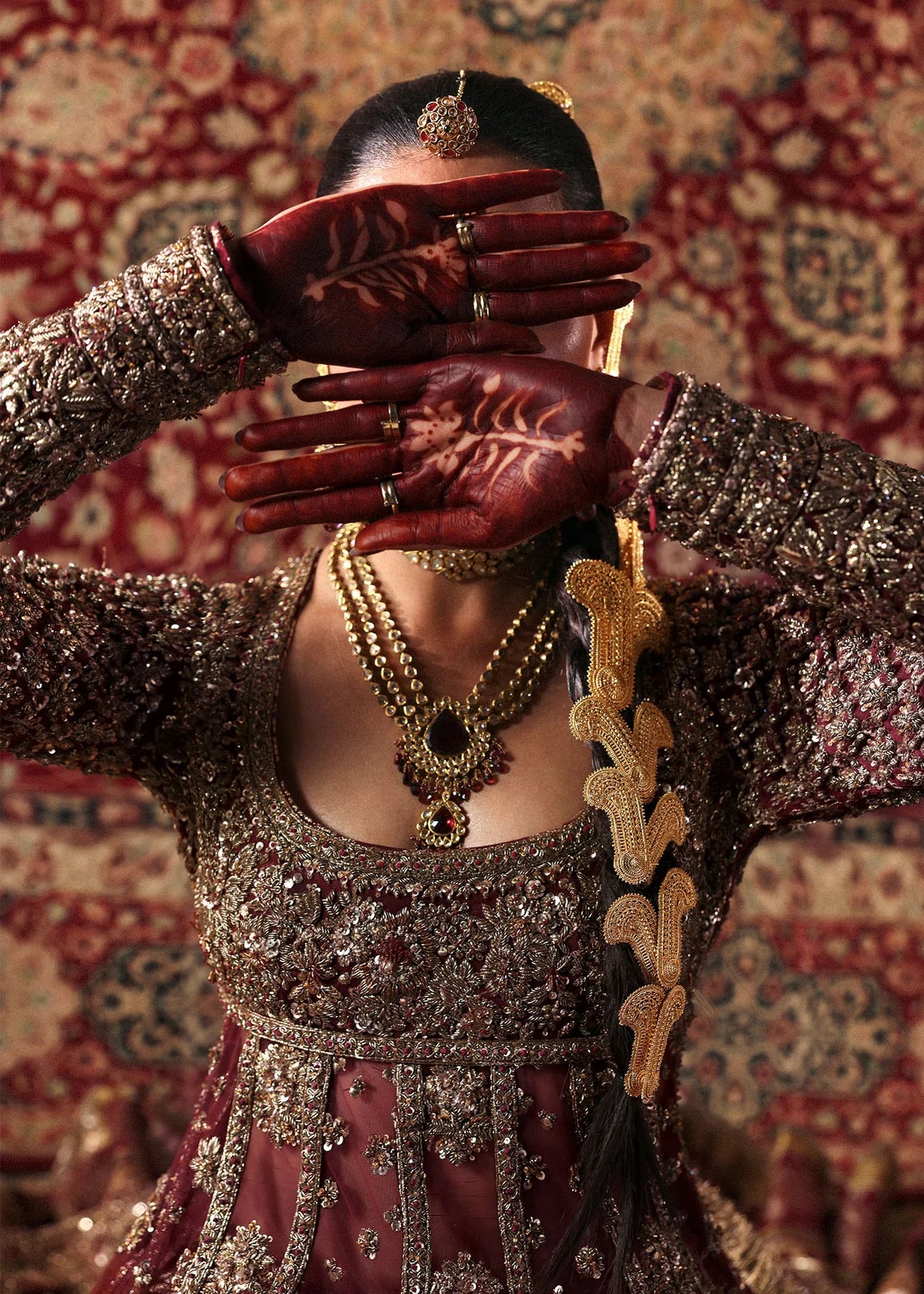 Hussain Rehar | 3 Piece Unstitched Embroidered Chandheri Bunch Lehenga | Bayaan