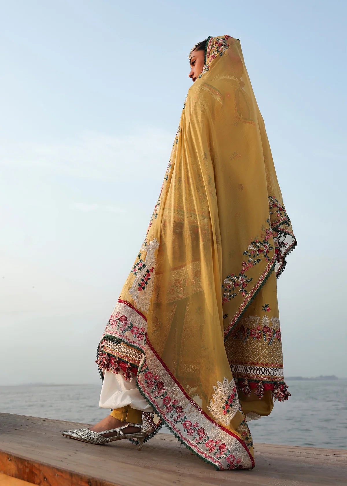 Hussain Rehar | 3 Piece Unstitched Embroidered Lawn | Ochre