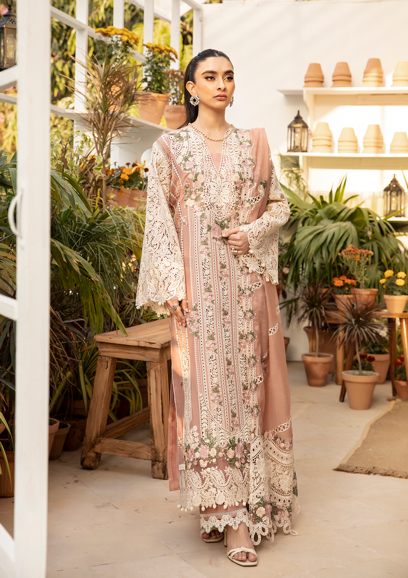 Elaf Premium | 3 Piece Unstitched Embroidered Lawn | ELM-12 SHAHANA