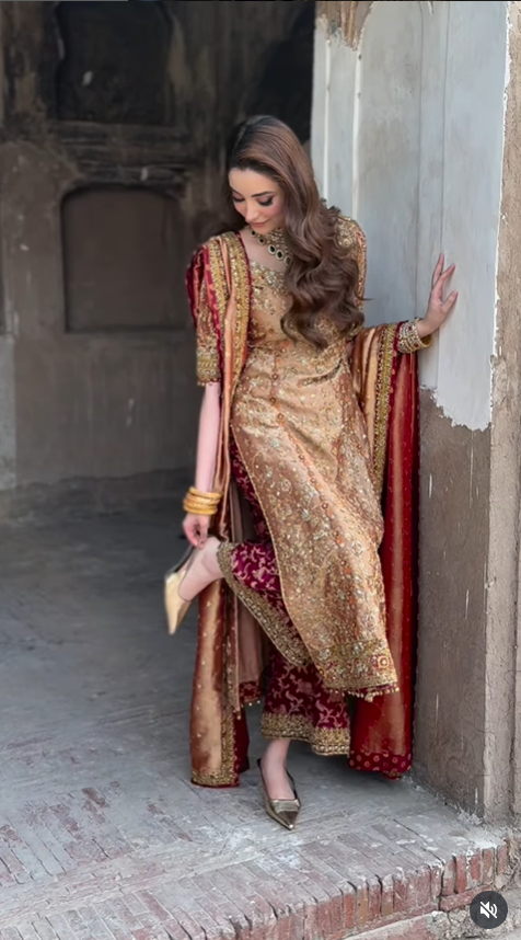 Haris Shakeel | Unstitched Gold Lam Anghraka | Gold Couture