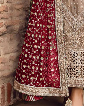 Maria B. | 3 Piece Unstitched Embroidered Couture | Widad - Mahroon Dupatta