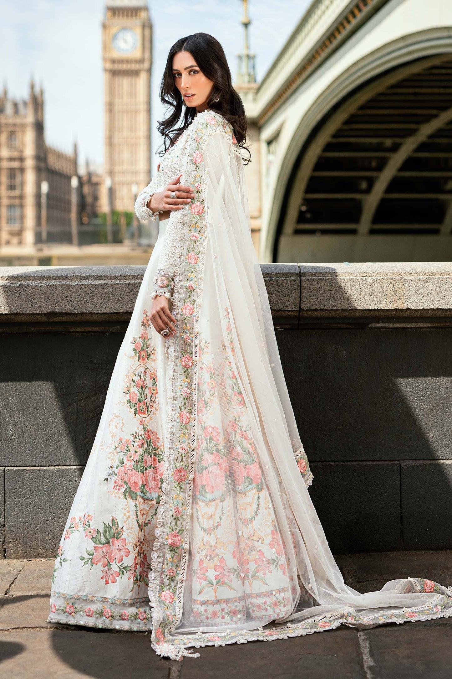 Maria B. | 3 Piece Unstitched Embroidered White Frock Raw Silk | WF-09-02-White