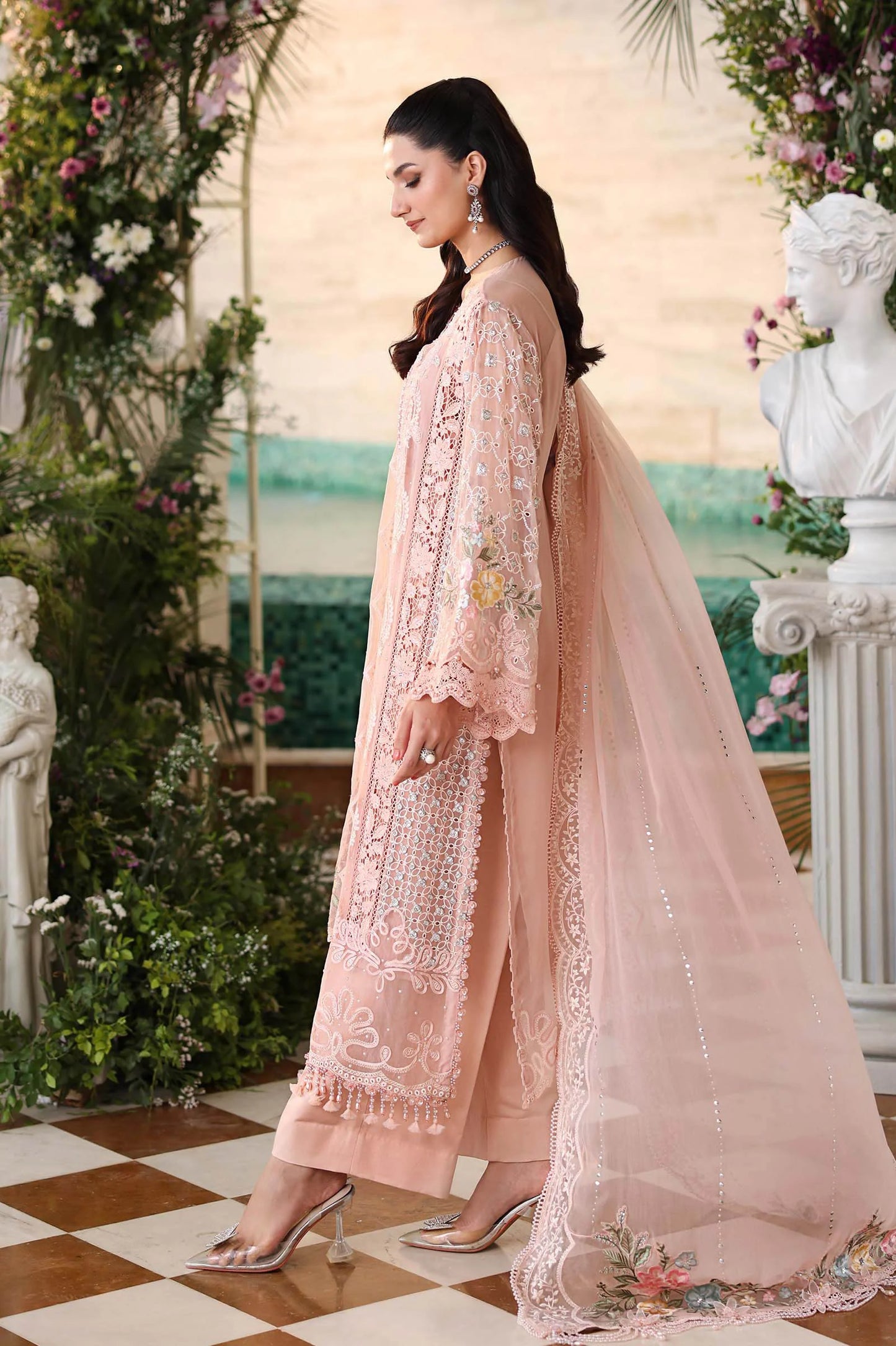 Maria B. | 3 Piece Unstitched Embroidered Chiffon | MPC-26-104-Peach Pink