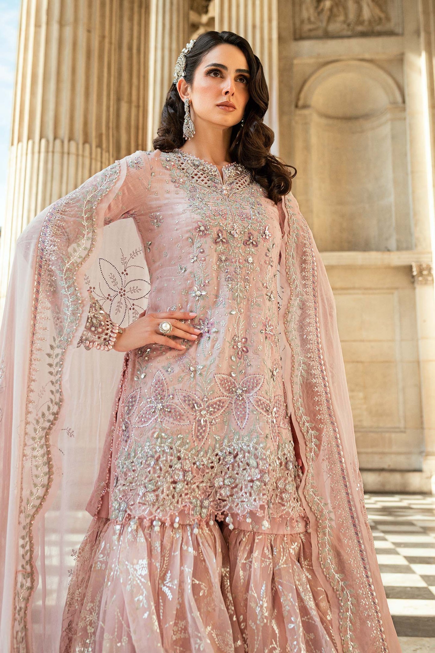 Maria B. | 3 Piece Unstitched Embroidered Raw Silk Suit | WF-09-05-Nude Pink