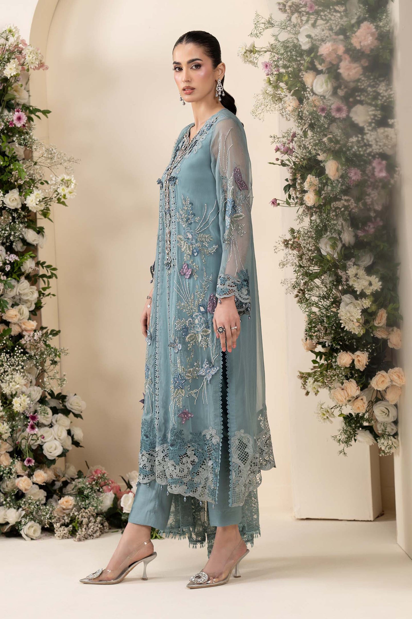 Maria B. | 3 Piece Embroidered Chiffon Suit | MCS-26-106-Slate Blue
