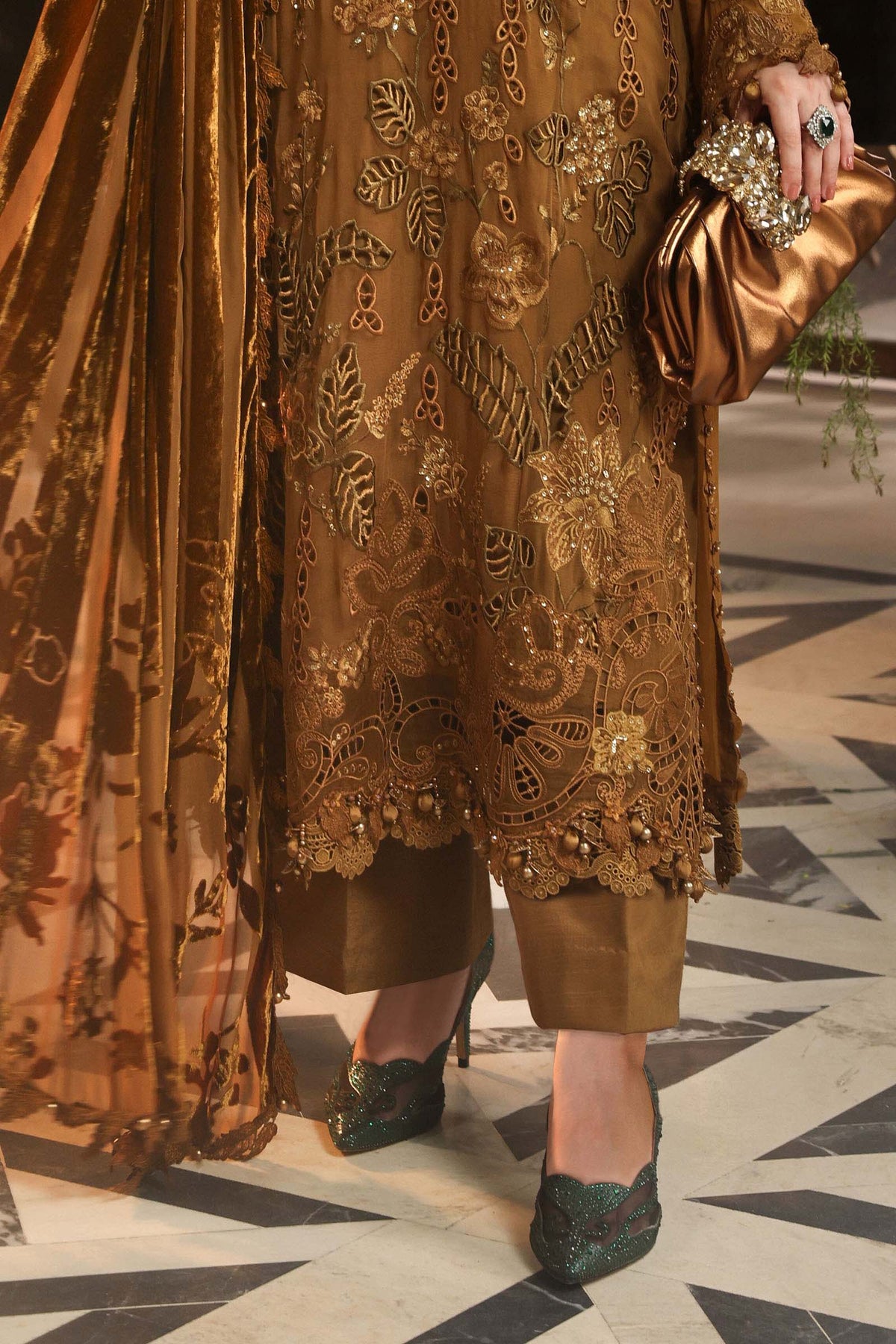 Maria B. | 3 Piece Unstitched Embroidered Chiffon | MPC-26-205-Mustard