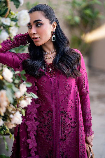Qalamkar | 3 Piece Unstitched Embroided Chikankari Lawn | FK-11 VIOLET