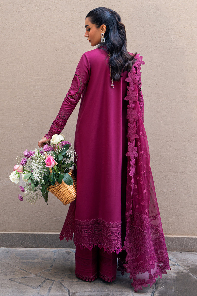 Qalamkar | 3 Piece Unstitched Embroided Chikankari Lawn | FK-11 VIOLET