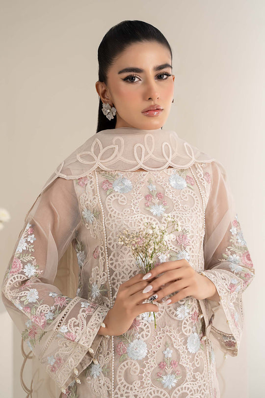 Maria B. | 3 Piece Unstitched Embroidered Organza Shirt with Lawn Lining Suit | DW-EF25-02