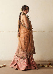 Hussain Rehar | 3 piece Unstitched Embroidered Korean Raw-silk Paneled Sharara | Raitla