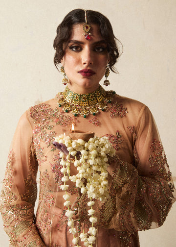 Hussain Rehar | 3 piece Unstitched Embroidered Korean Raw-silk Paneled Sharara | Raitla