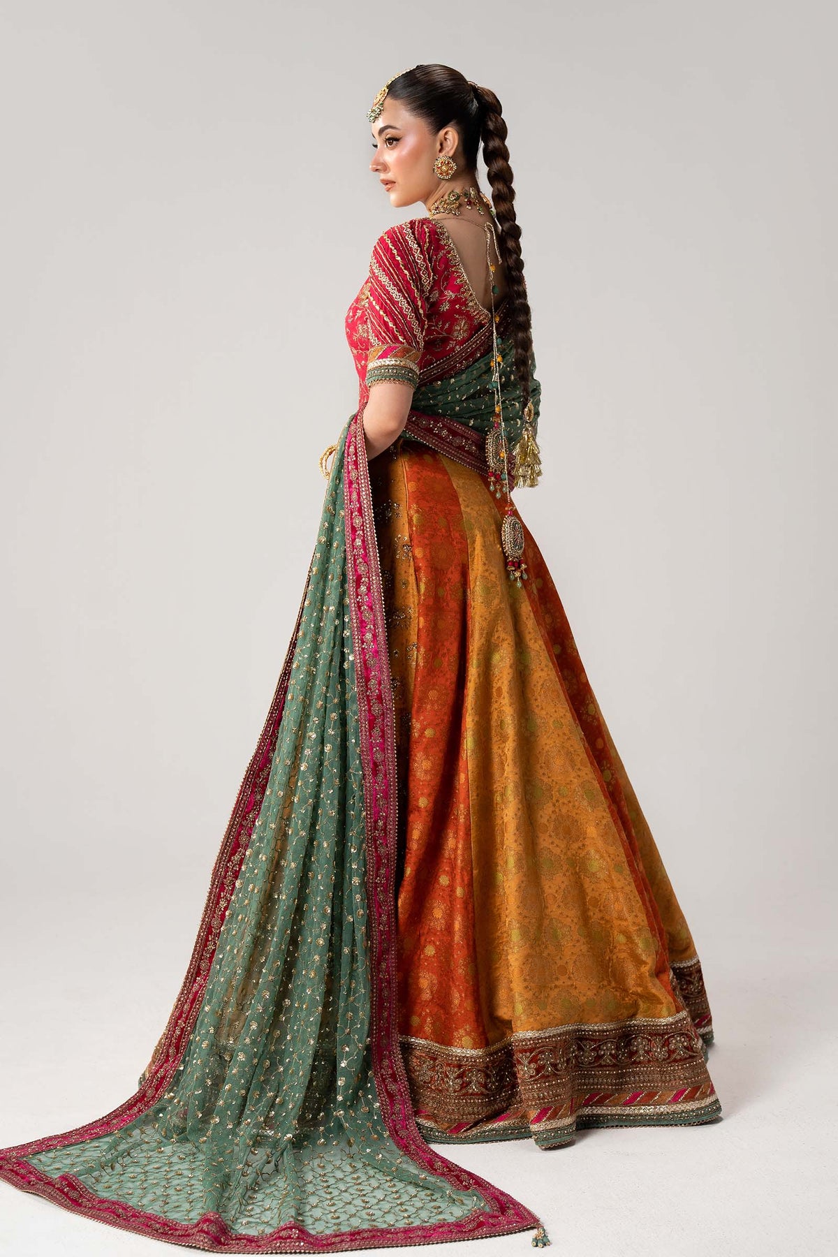 Maria B. | 3 Piece Unstitched Embroidered Jamawar Lehenga | Merjan
