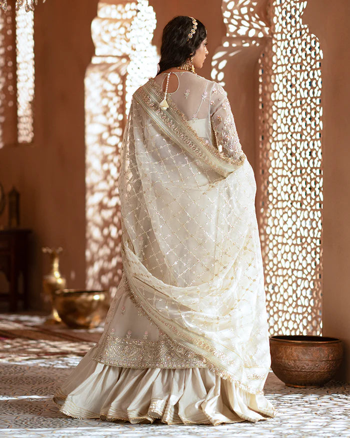 Zevk | 3 Piece Unstitched Embroidered Organza Shararah | Ruhaani Begum | 4 Colors