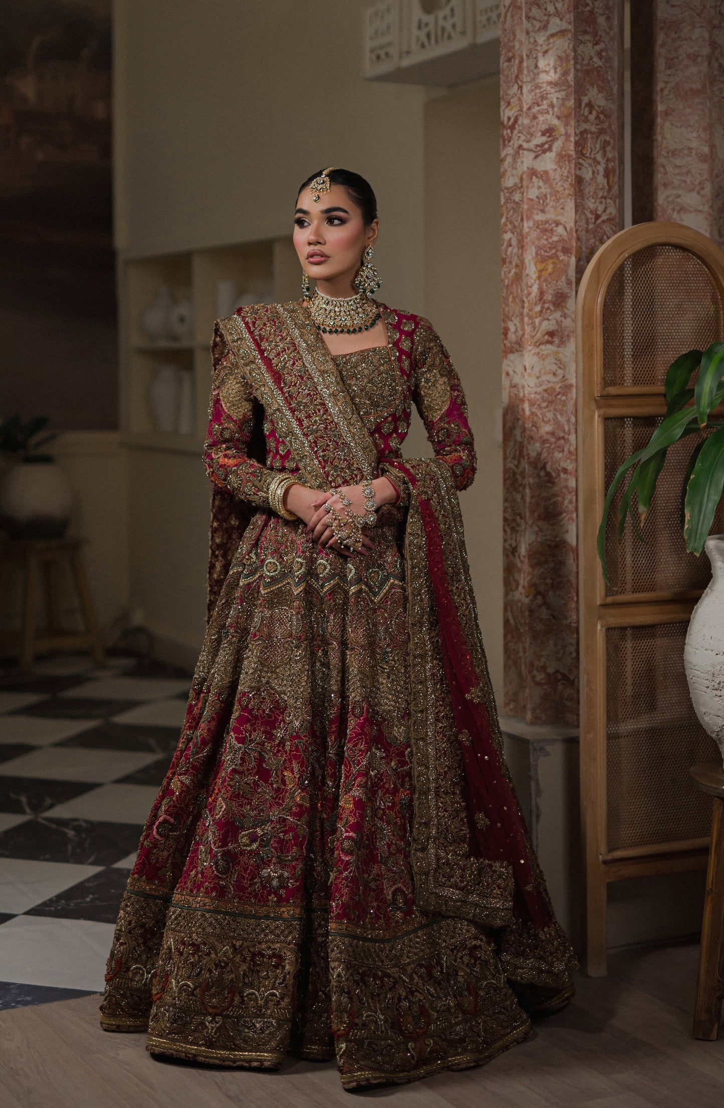 HSY | Bridal Fully Embellished Hot Pink Lehenga Choli with a Bordered Dupatta | Gulistan BR0093