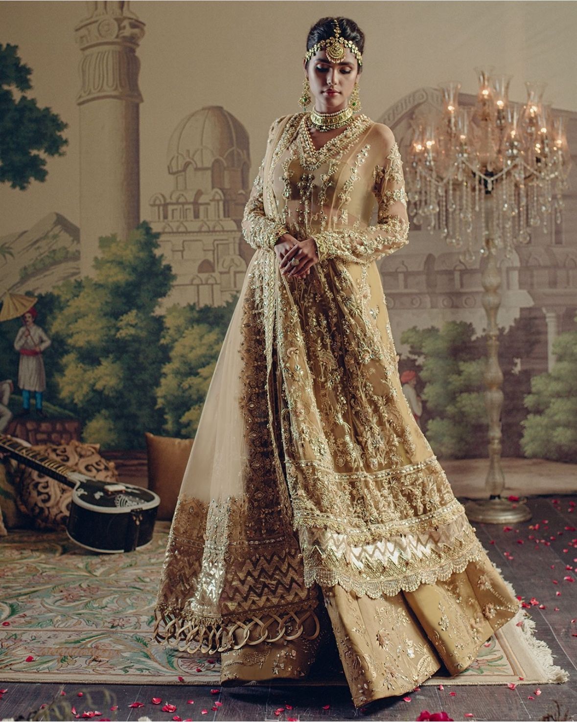 Elan | 3 Piece Unstitched Embroidered Gold Dress | Shikargah