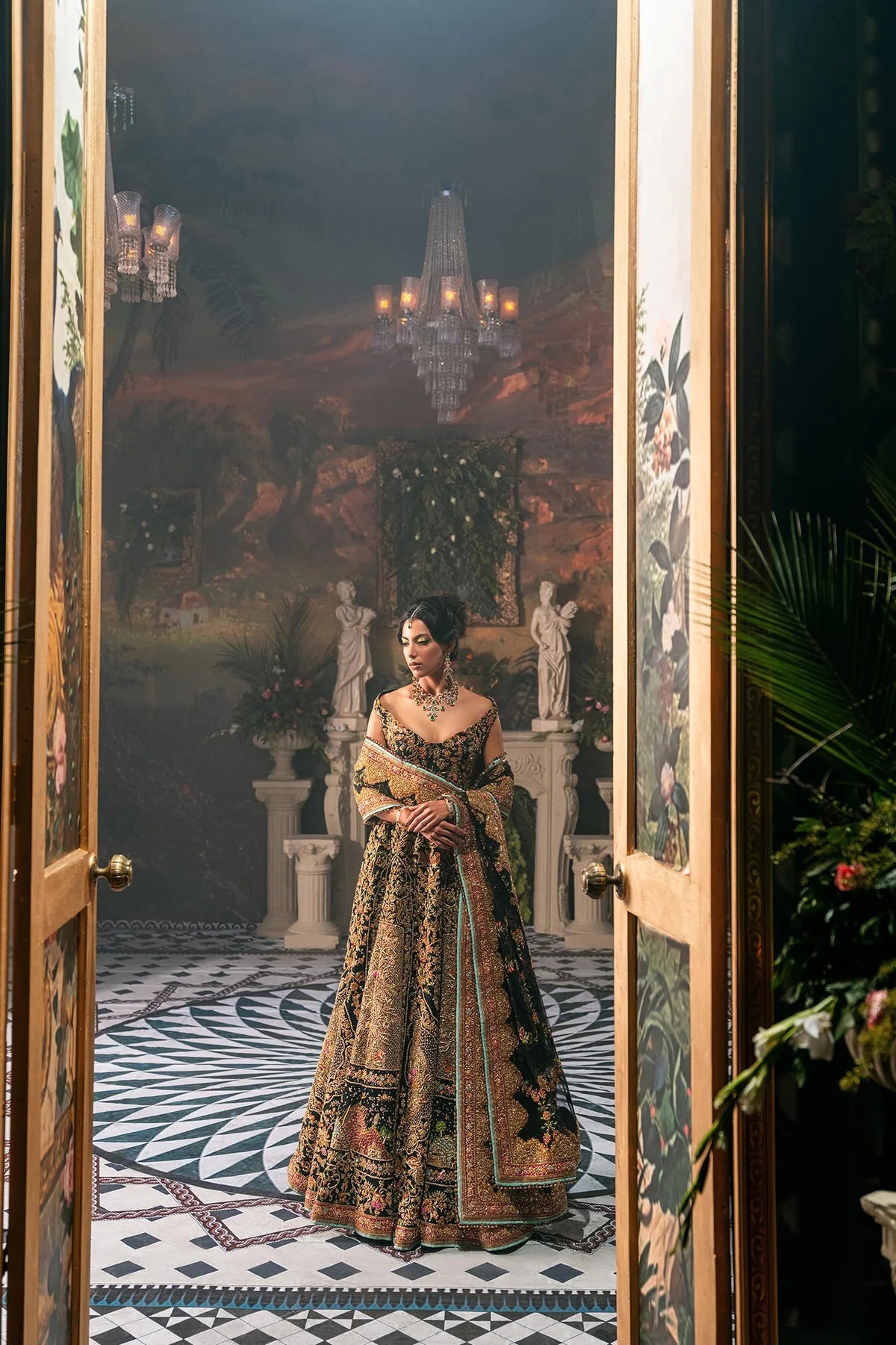 Fahad Hussayn | 3 Piece Unstitched Embroidered Lehenga | Ajooba