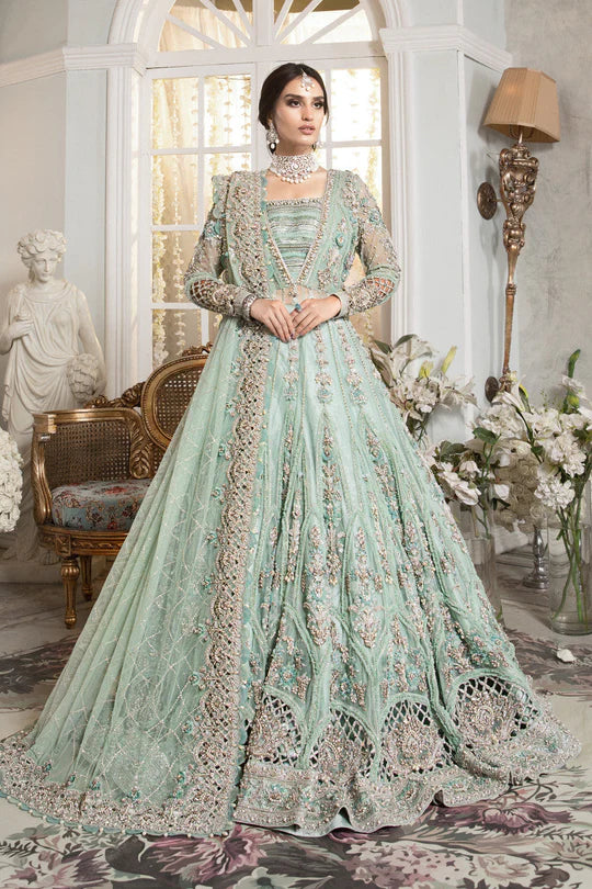 Maria B | 3 Piece Unstitched Embroidered Bridal | Aqua Pista Green - Ex142