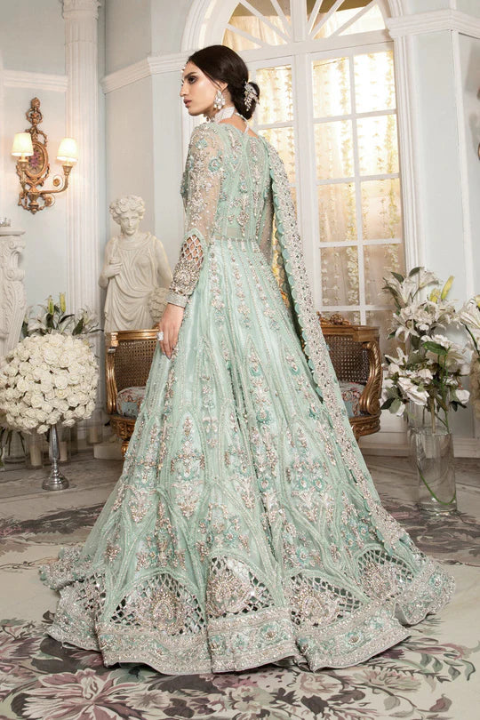 Maria B | 3 Piece Unstitched Embroidered Bridal | Aqua Pista Green - Ex142