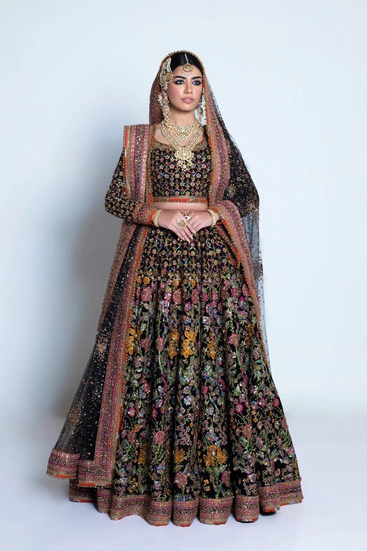 Fahad Hussyan | 3 Piece Unstitched Lehenga Cholo with Crystals | NAUSHAYZ