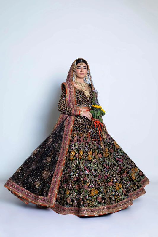 Fahad Hussyan | 3 Piece Unstitched Lehenga Cholo with Crystals  | NAUSHAYZ