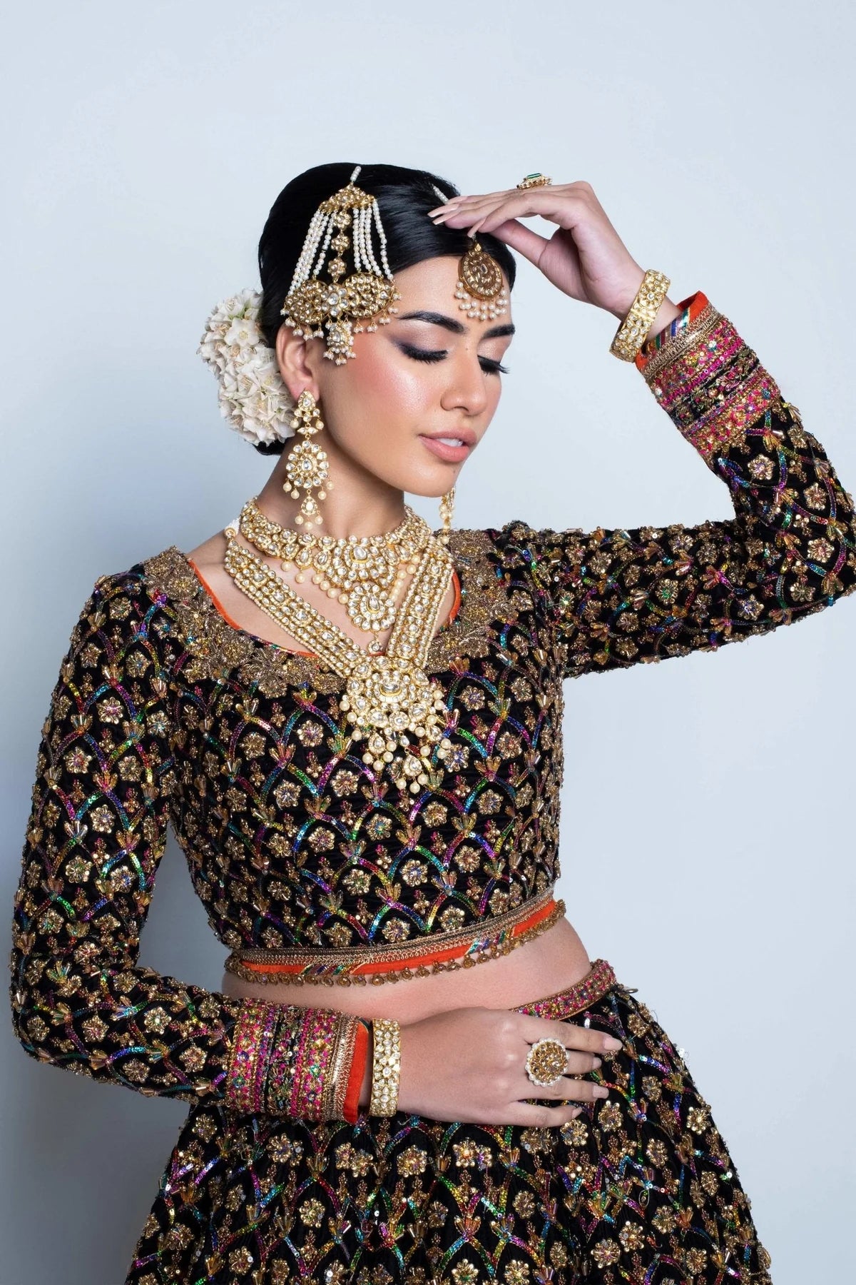 Fahad Hussyan | 3 Piece Unstitched Lehenga Cholo with Crystals | NAUSHAYZ
