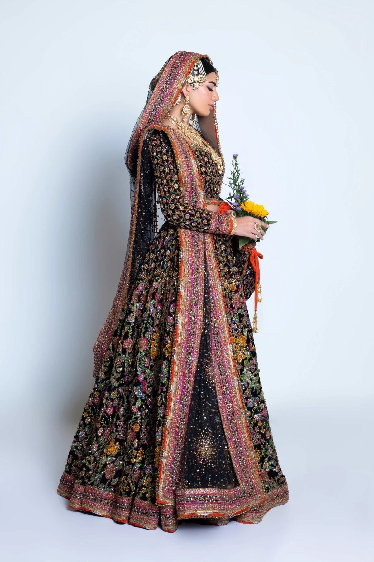 Fahad Hussyan | 3 Piece Unstitched Lehenga Cholo with Crystals | NAUSHAYZ