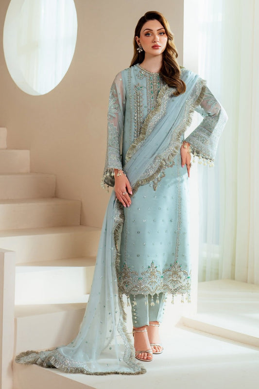 Alizeh | 3 Piece Unstitched Embroidered Tussle Silk | AF-BHM-V01-D4-01 - Sky Blue