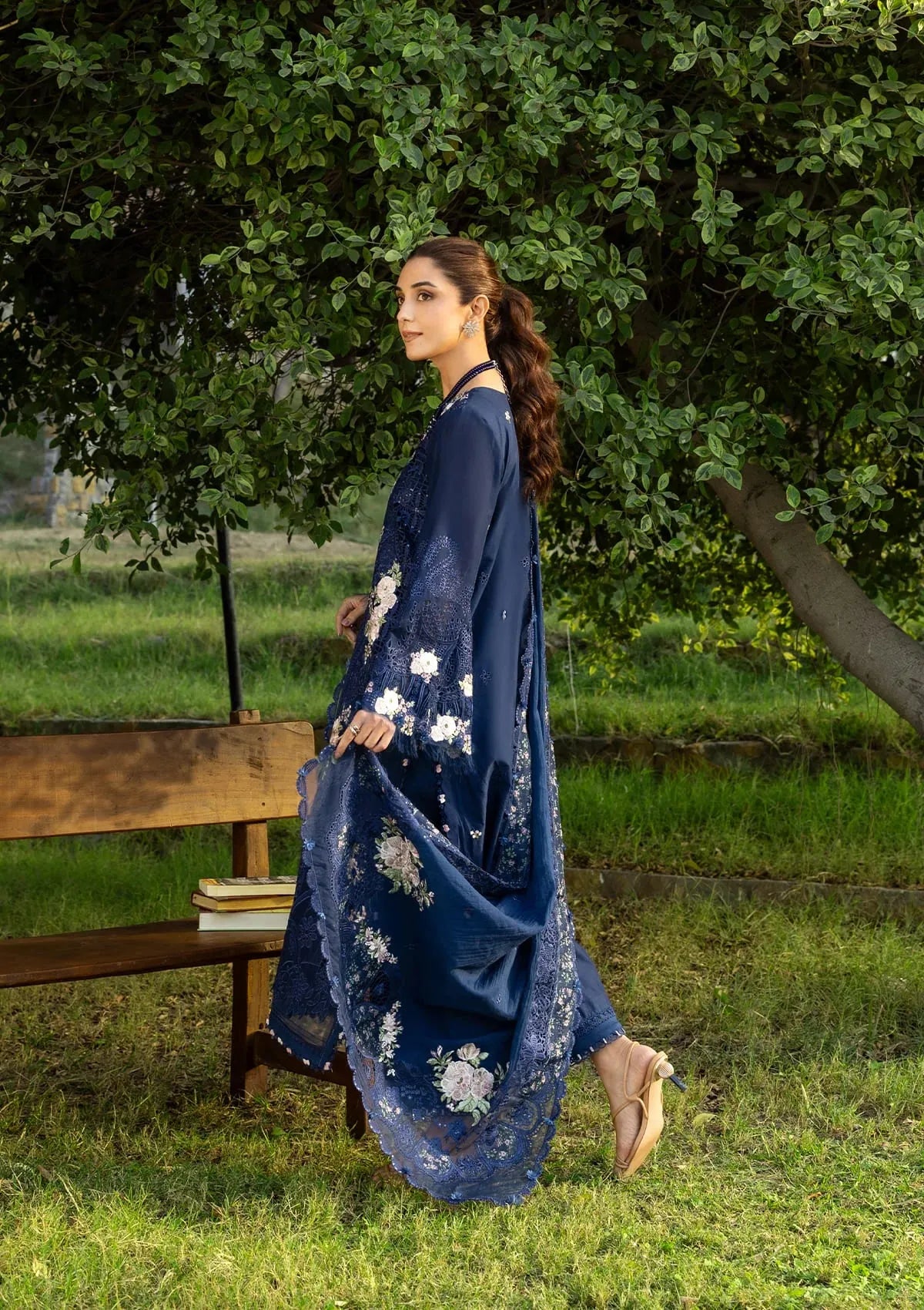 Elaf | 3 Piece Unstitched Embroidered Lawn | ELY-4B BLUE BELLE
