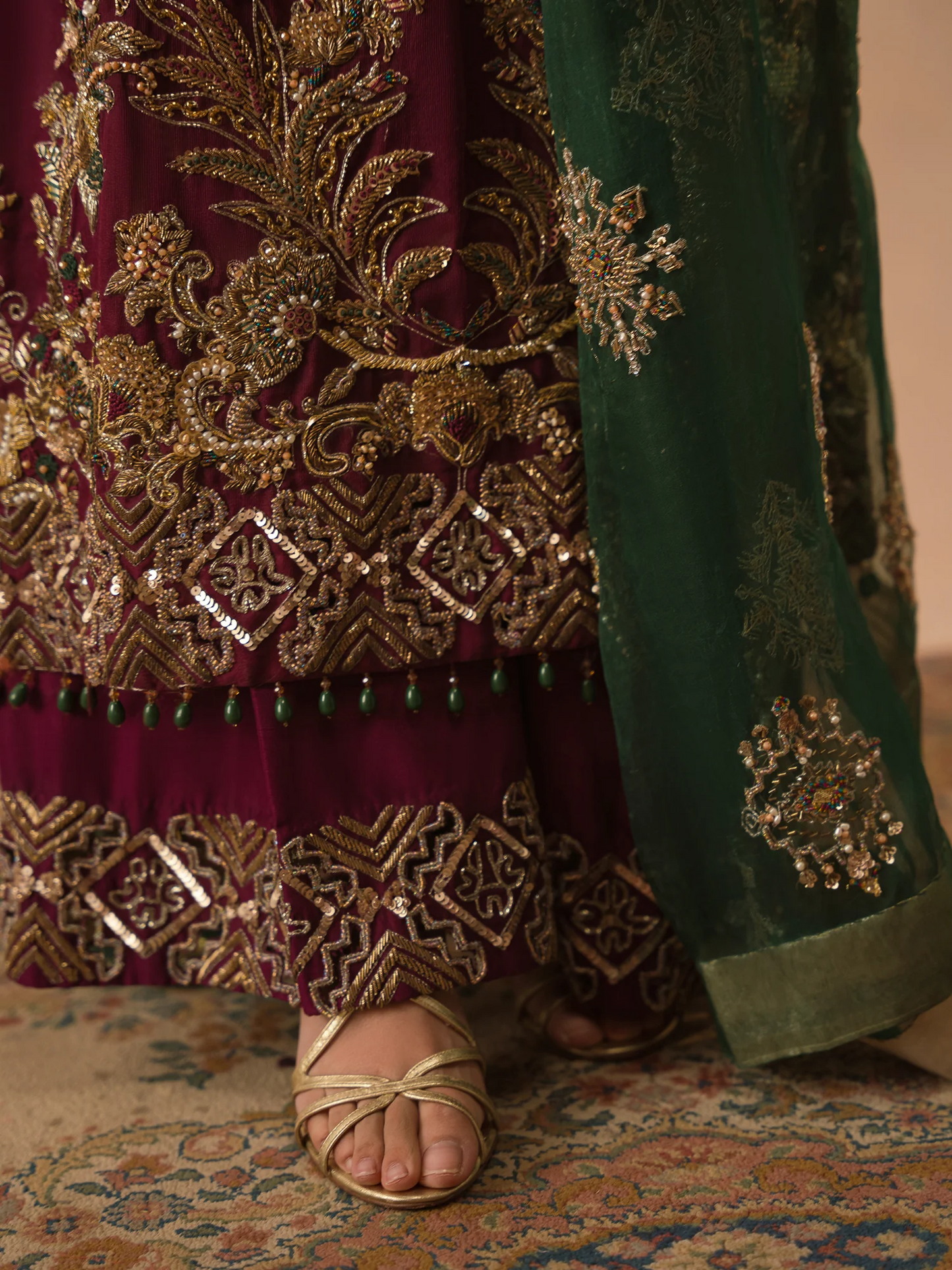 Abeera Usman | 3 Piece Unstitched Embroidered Organza | Burgundy Dusk